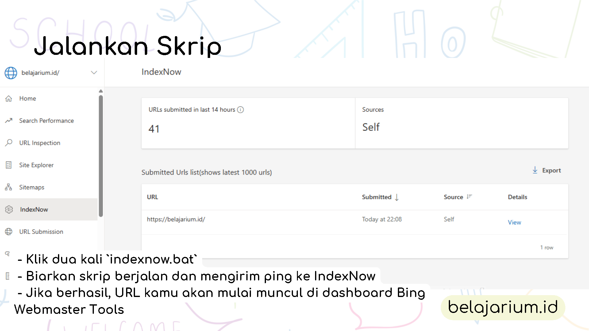 indexnow yang berhasil akan muncul di bing dashboard